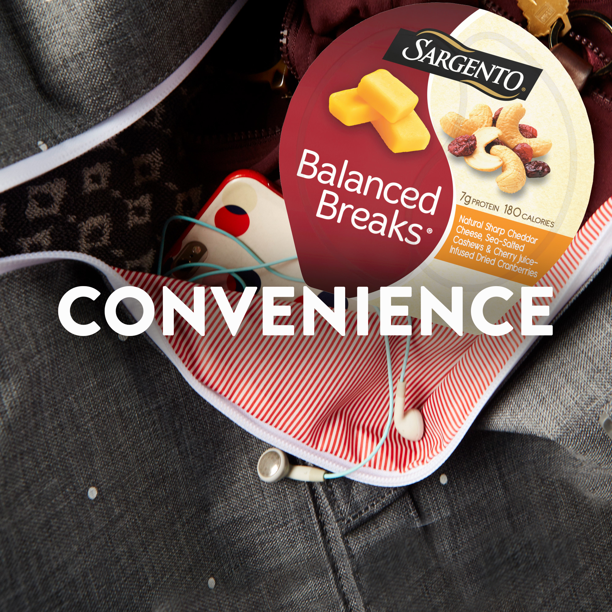 Sargento® Balanced Breaks®, Natural Sharp Cheddar Cheese, Sea-Salted Cashews and Cherry Juice-Infused Dried Cranberries