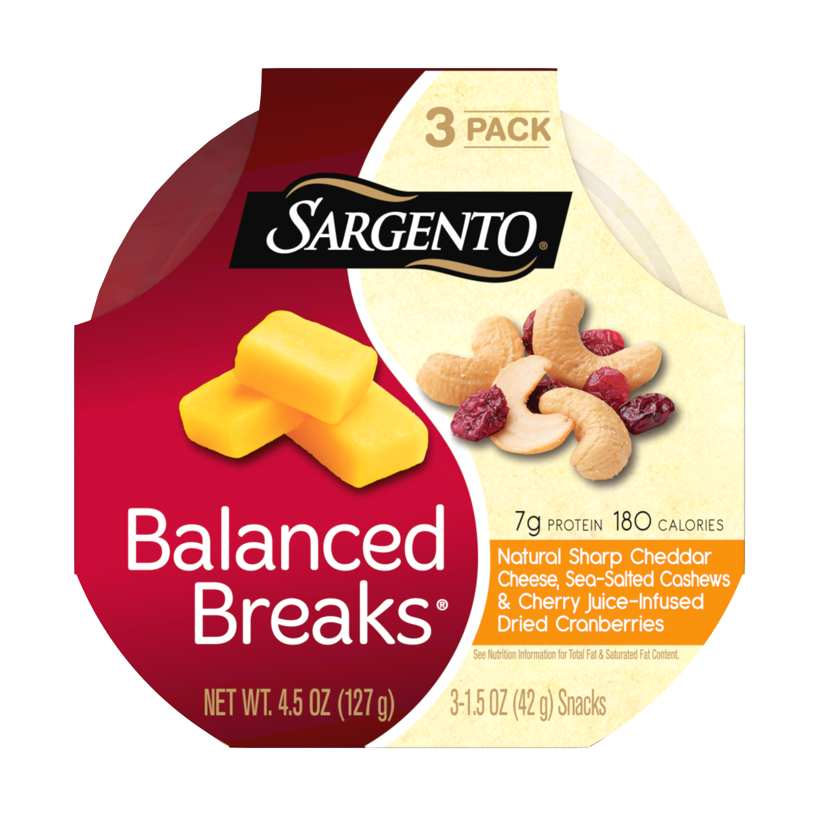 Sargento® Balanced Breaks®, Natural Sharp Cheddar Cheese, Sea-Salted Cashews and Cherry Juice-Infused Dried Cranberries