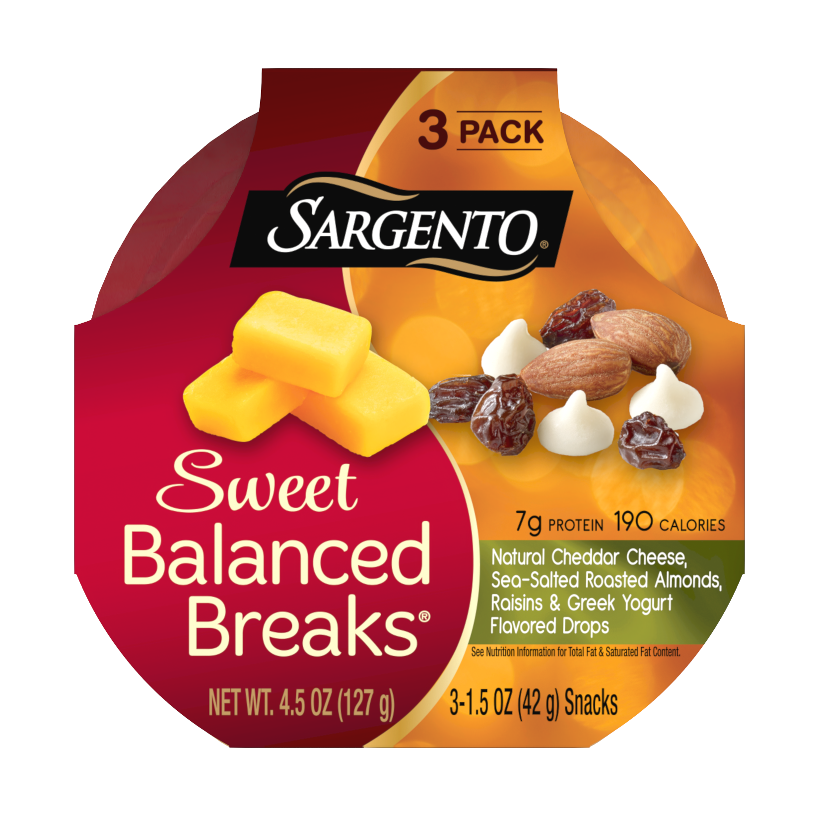 Sargento® Sweet Balanced Breaks®, Natural Cheddar Cheese, Sea-Salted Roasted Almonds, Raisins and Greek Yogurt Flavored Drops