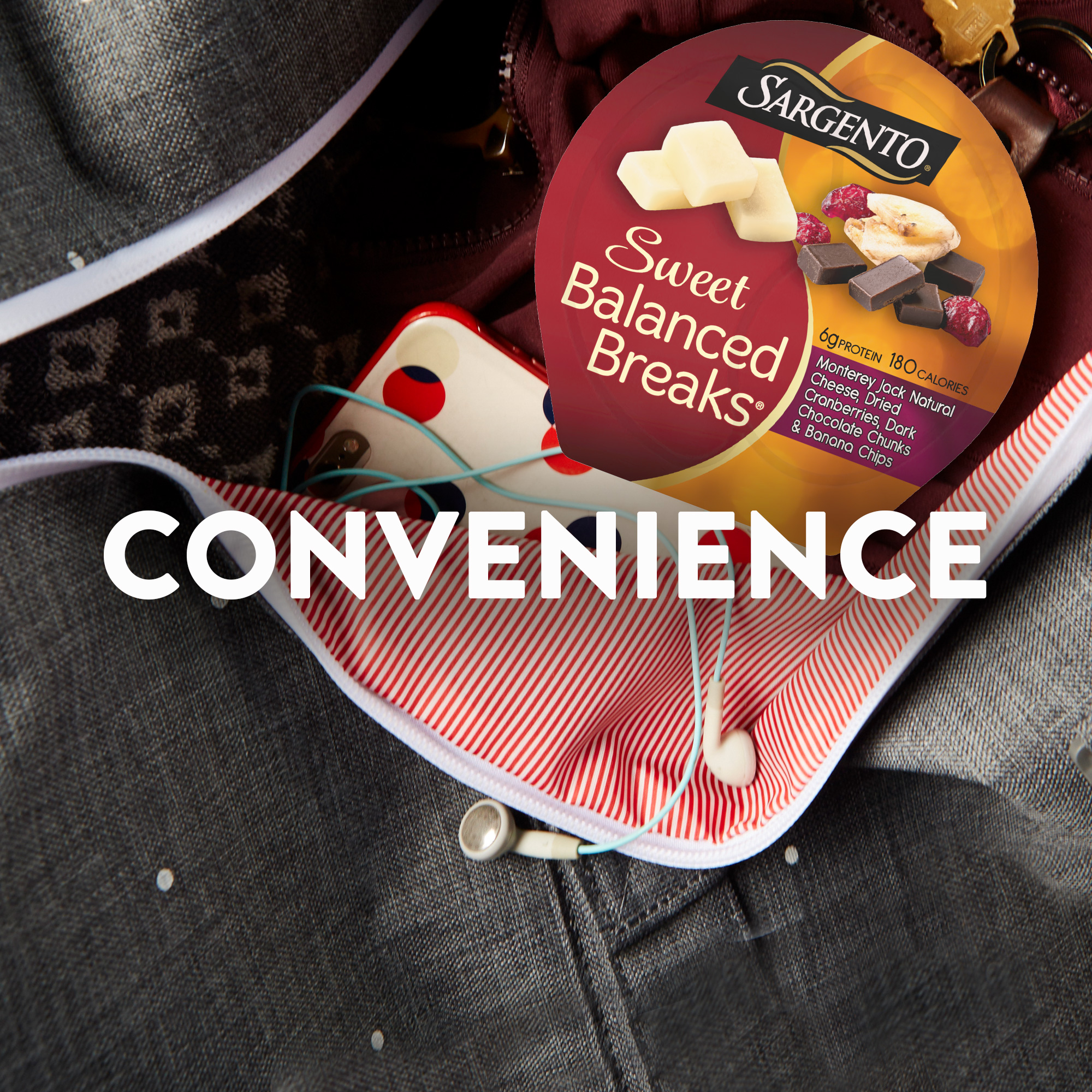 Sargento® Sweet Balanced Breaks®, Monterey Jack Natural Cheese, Dried Cranberries, Dark Chocolate Chunks & Banana Chips