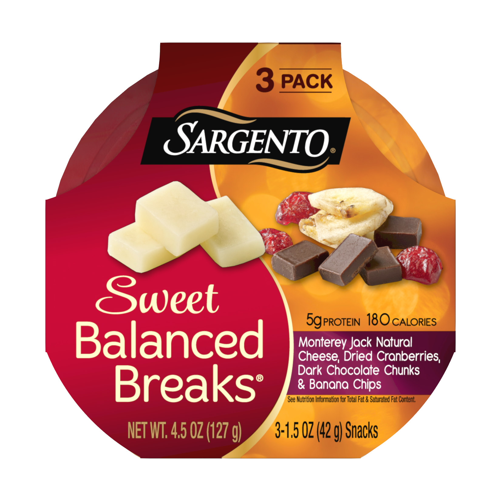 Sargento® Sweet Balanced Breaks®, Monterey Jack Natural Cheese, Dried Cranberries, Dark Chocolate Chunks & Banana Chips