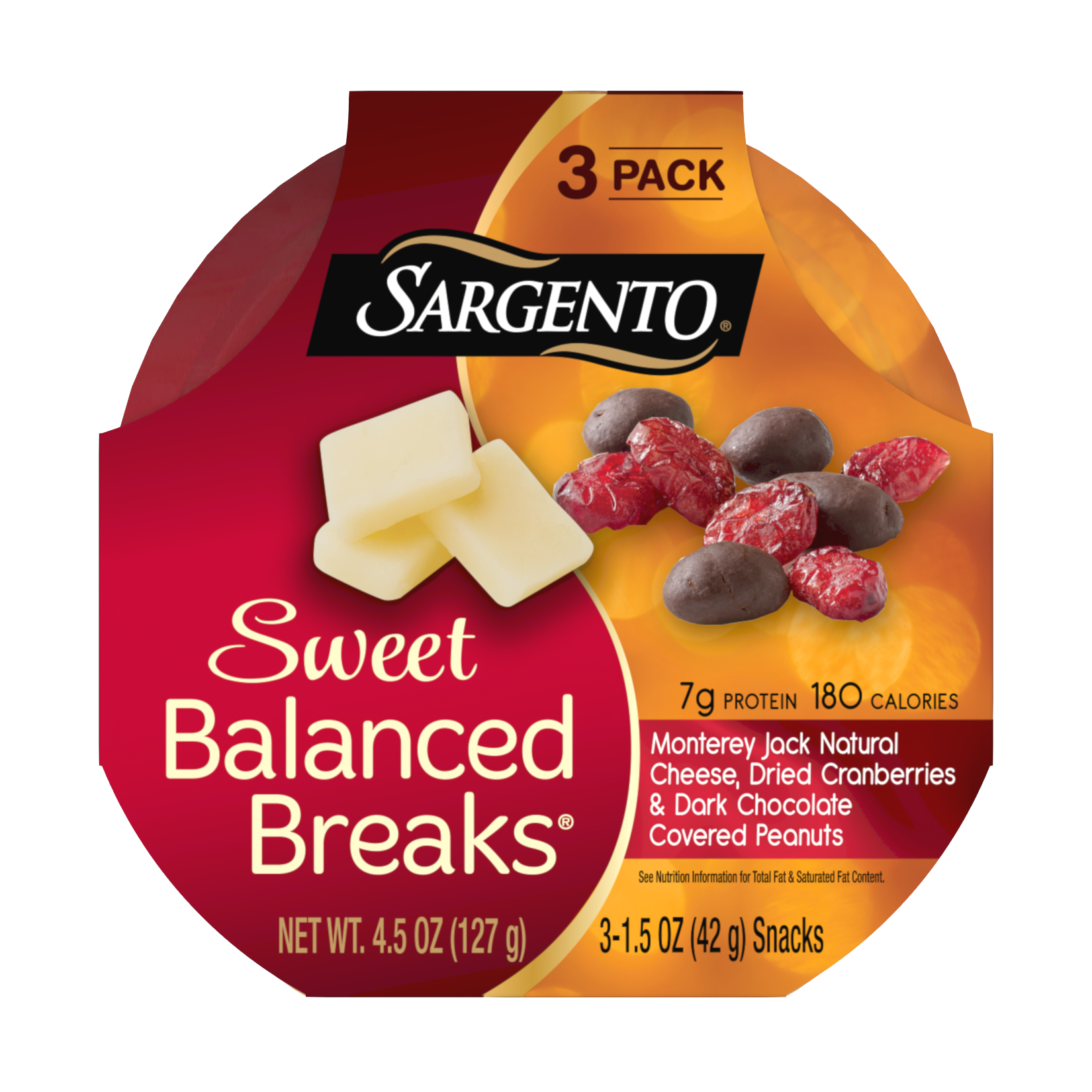 Sargento® Sweet Balanced Breaks®, Monterey Jack Natural Cheese, Dried Cranberries and Dark Chocolate Covered Peanuts