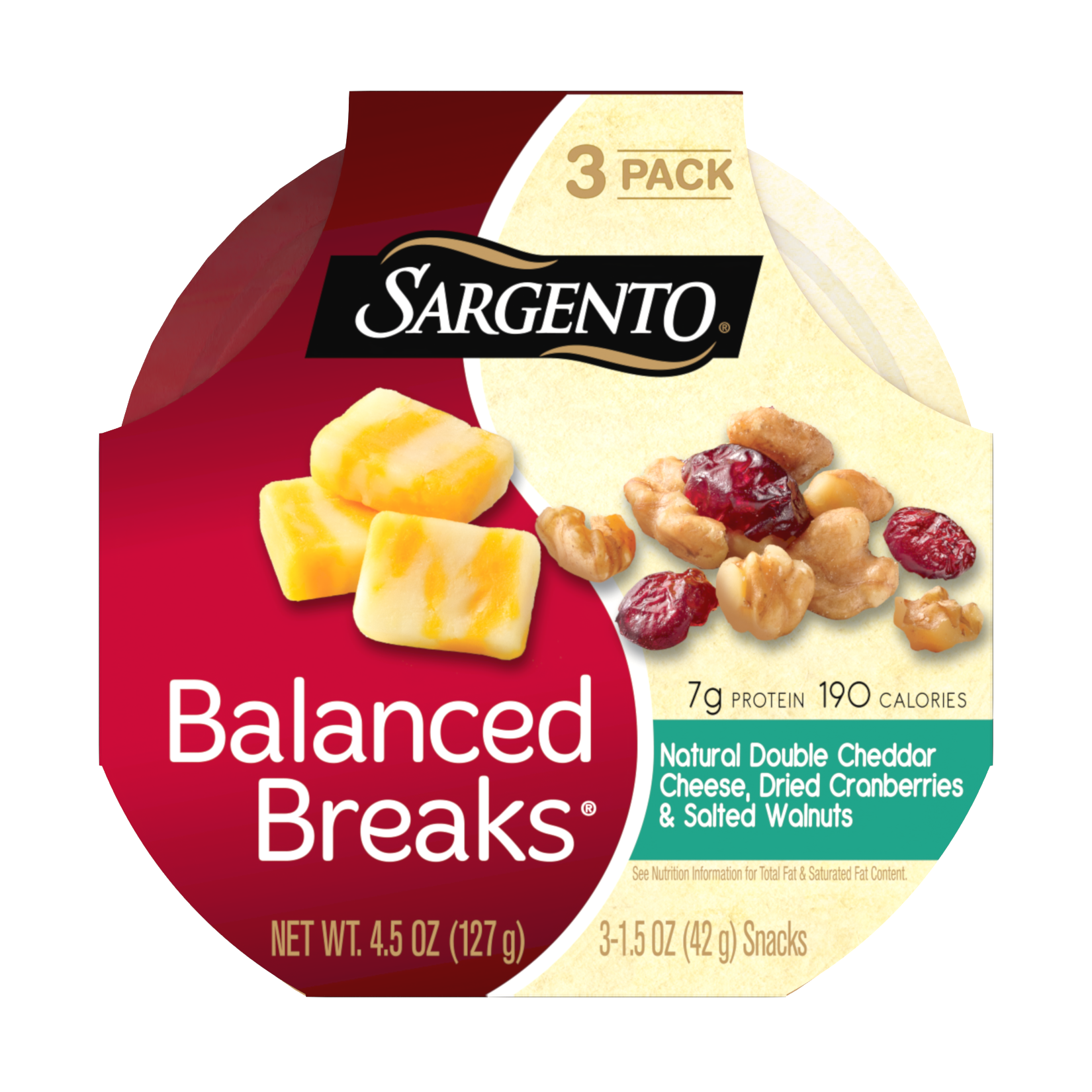 Sargento® Balanced Breaks®, Natural Double Cheddar Cheese, Dried Cranberries and Salted Walnuts