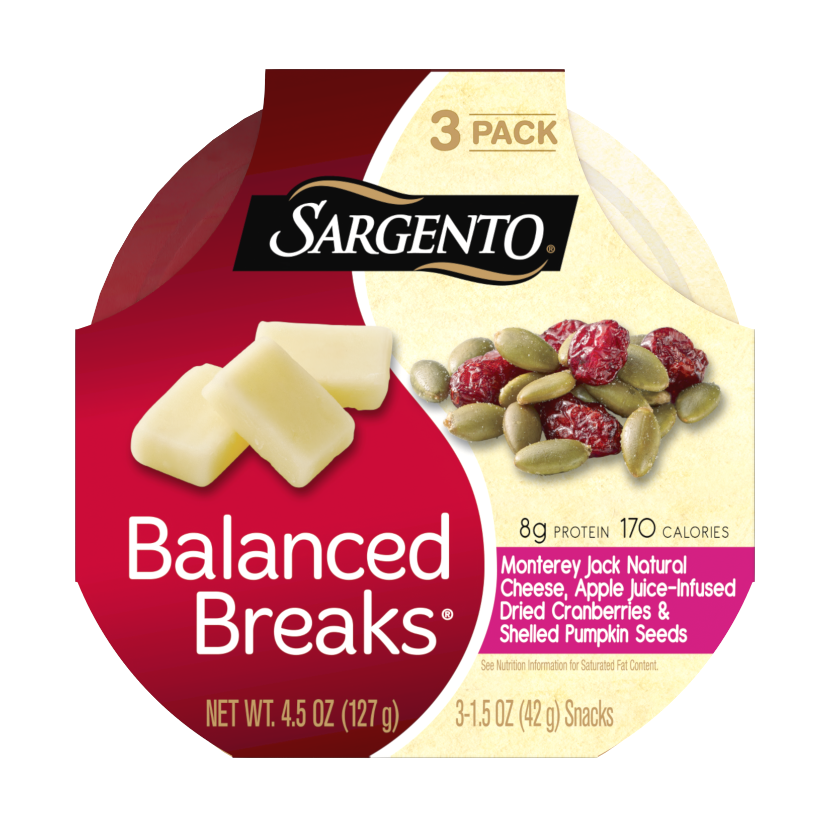 Sargento® Balanced Breaks®, Monterey Jack Natural Cheese, Apple Juice-Infused Dried Cranberries and Shelled Pumpkin Seeds