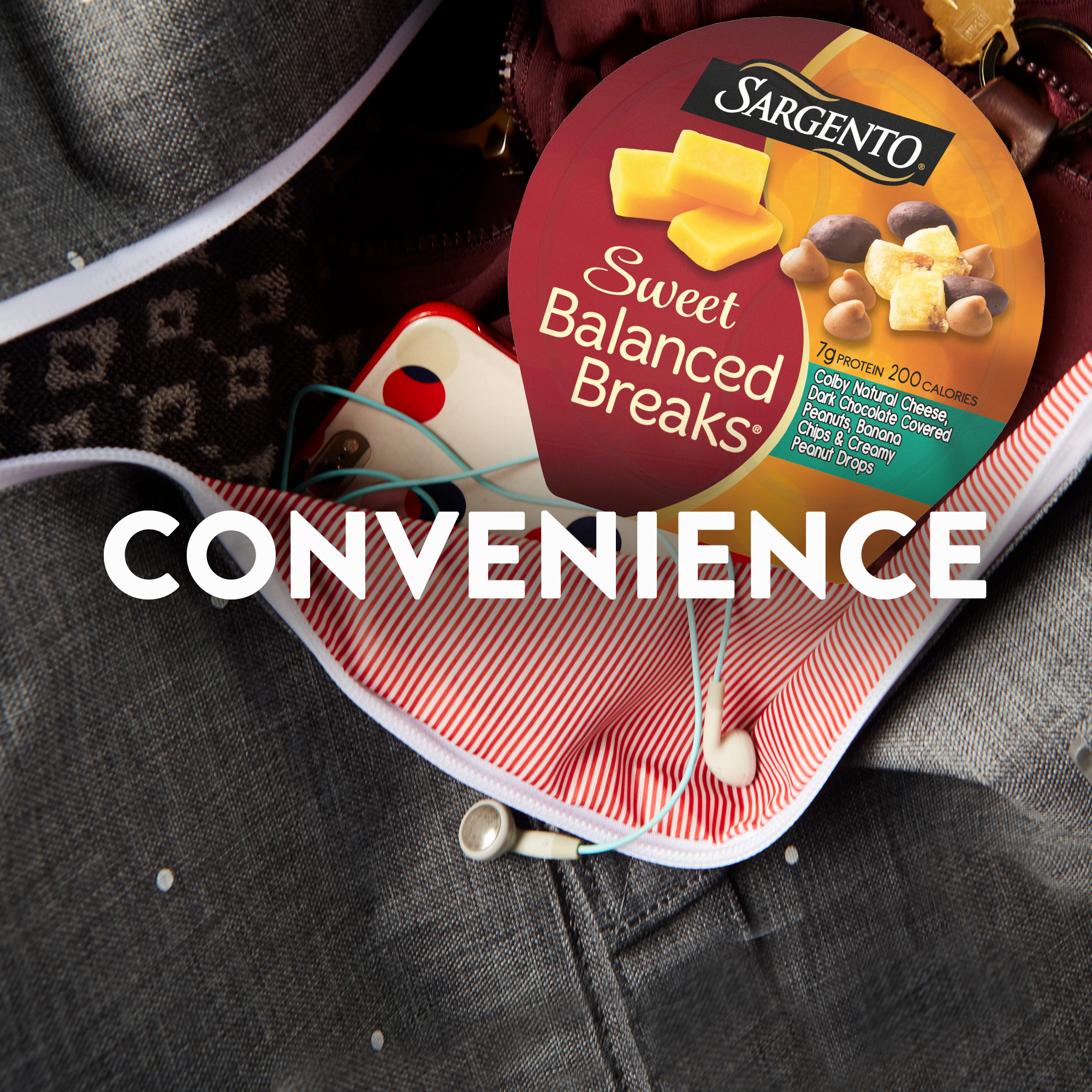 Sargento® Sweet Balanced Breaks®, Colby Natural Cheese, Dark Chocolate Covered Peanuts, Banana Chips and Creamy Peanut Drops