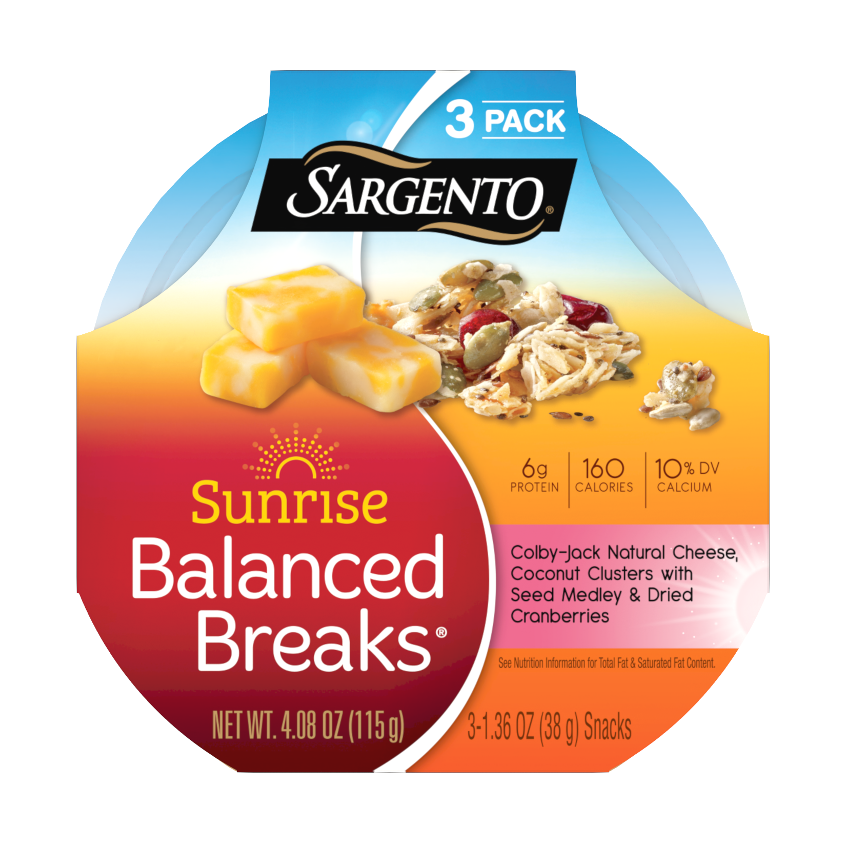 Sargento® Sunrise Balanced Breaks®, Colby-Jack Natural Cheese, Coconut Clusters with Seed Medley, and Dried Cranberries