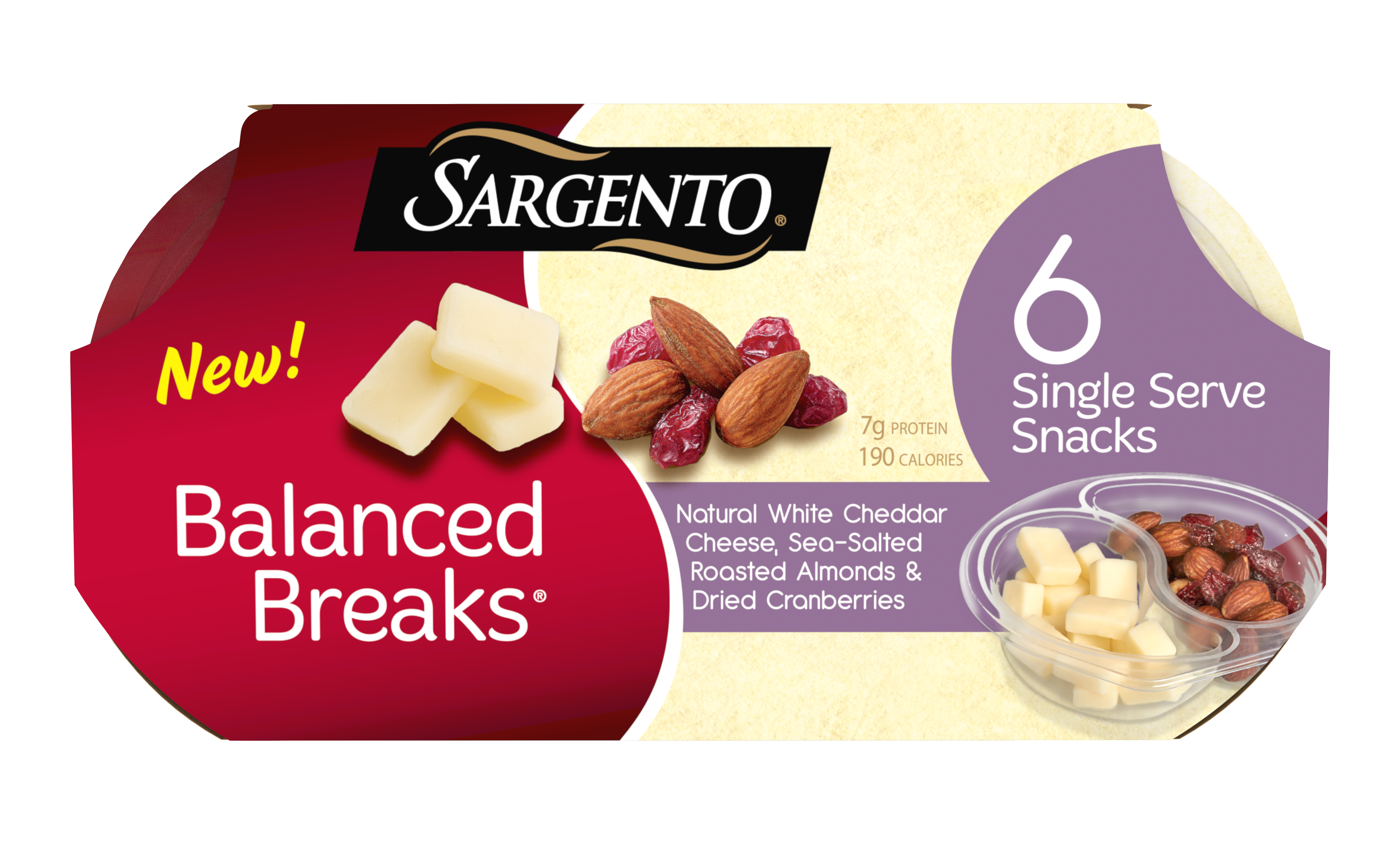 Sargento® Balanced Breaks® Natural White Cheddar Cheese, Sea-Salted Roasted Almonds, Dried Cranberries, 6-Pack