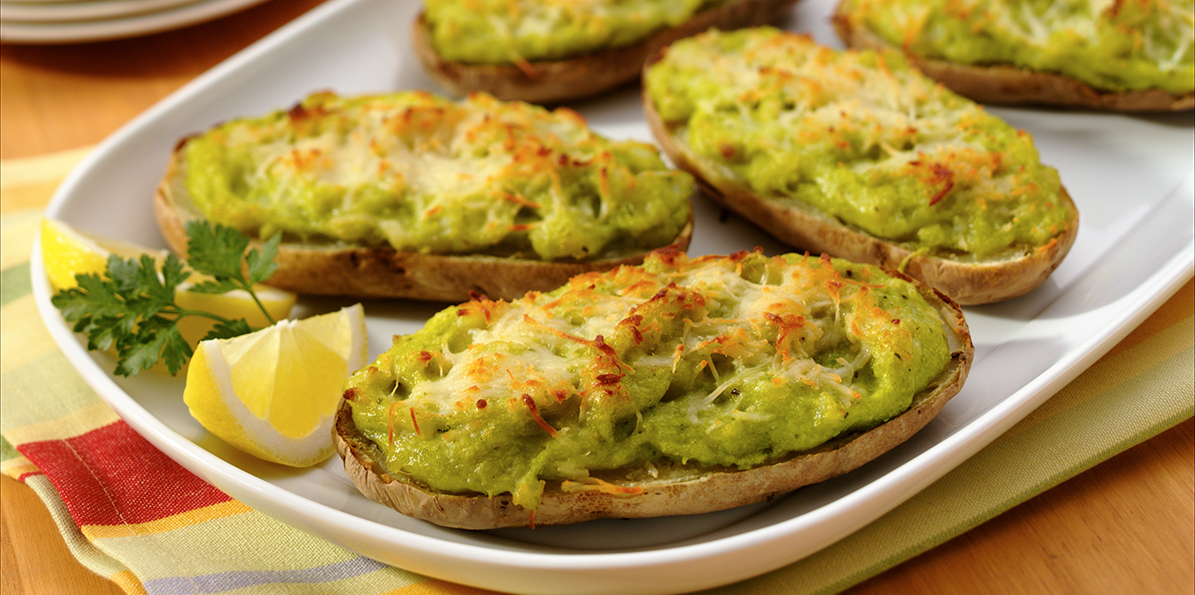 Twice-Baked Potatoes with English Peas
