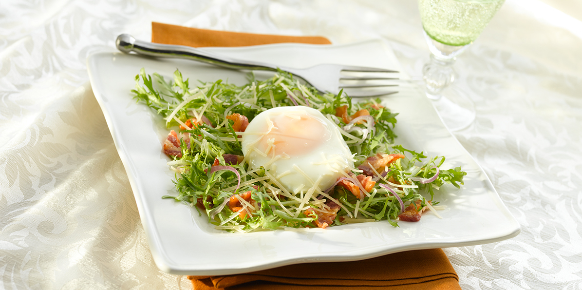 Frisée Salad with Poached Egg, Bacon & Parmesan