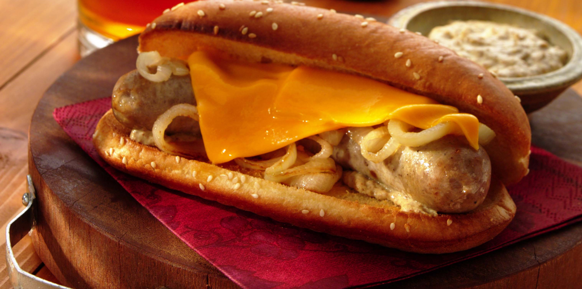 Wisconsin Cheddar, Bratwurst & Onion Hoagies