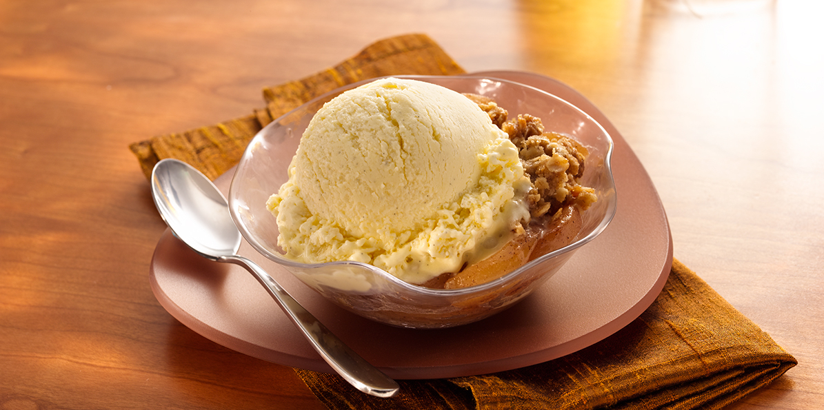 Roasted Pear Crumble with Ice Cream