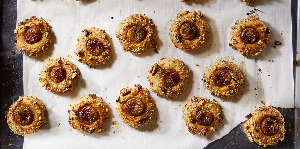 Cheddar Pecan Thumbprints with Thyme Roasted Grapes