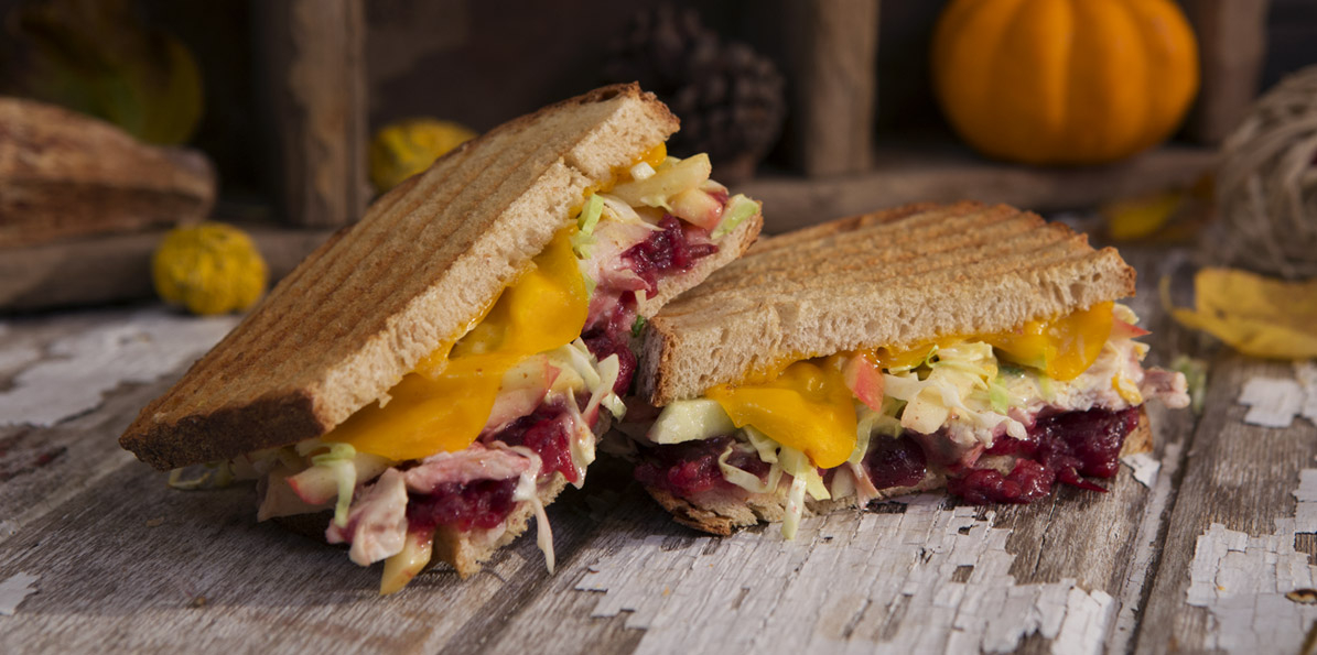 Chicken and Cheddar Panini with Cranberry Apple Slaw