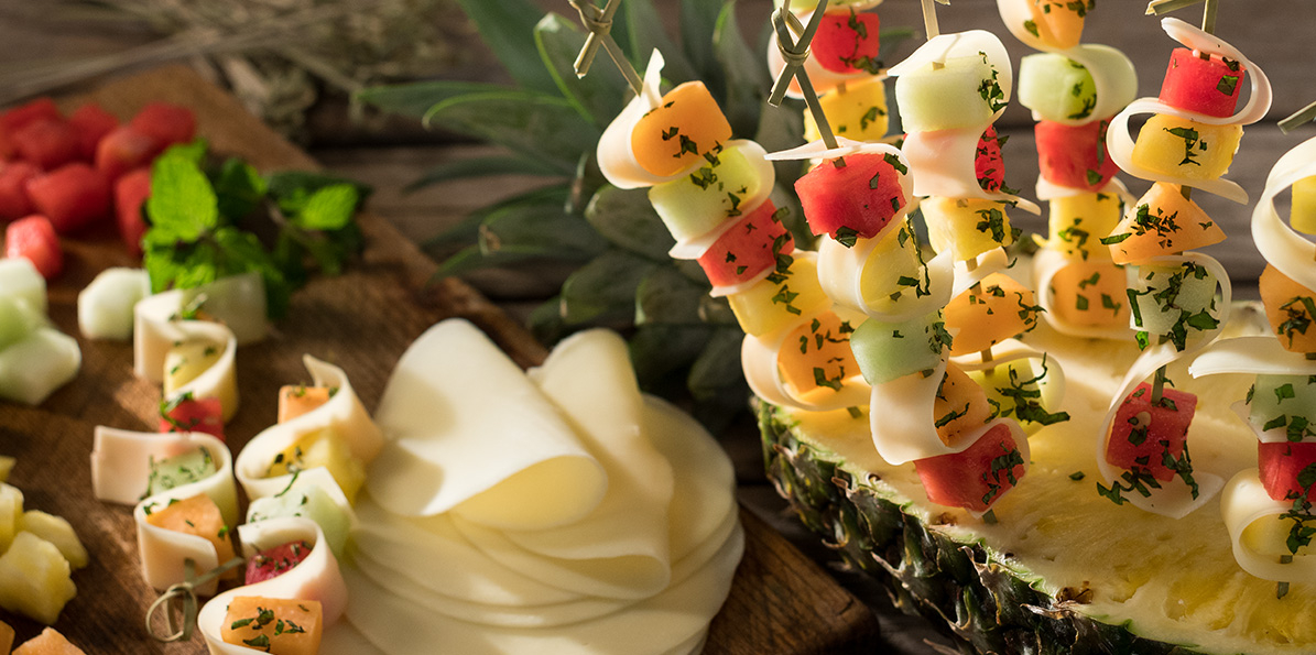 Minted Fruit and Provolone Kabobs