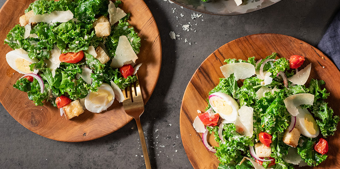 Triple Parmesan Kale Caesar Salad