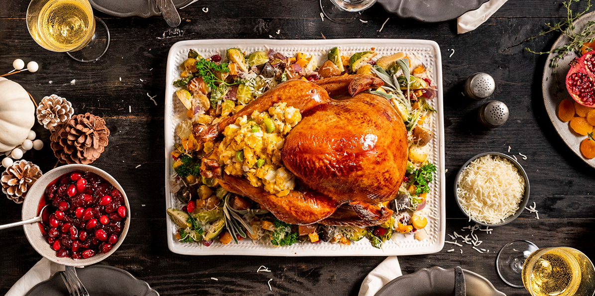 Turkey with Roasted Vegetables & Cheesy Stuffing